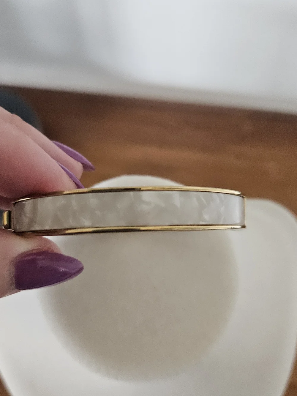 kate spade Gold and White Enamel Spade Accent Bangle Bracelet
